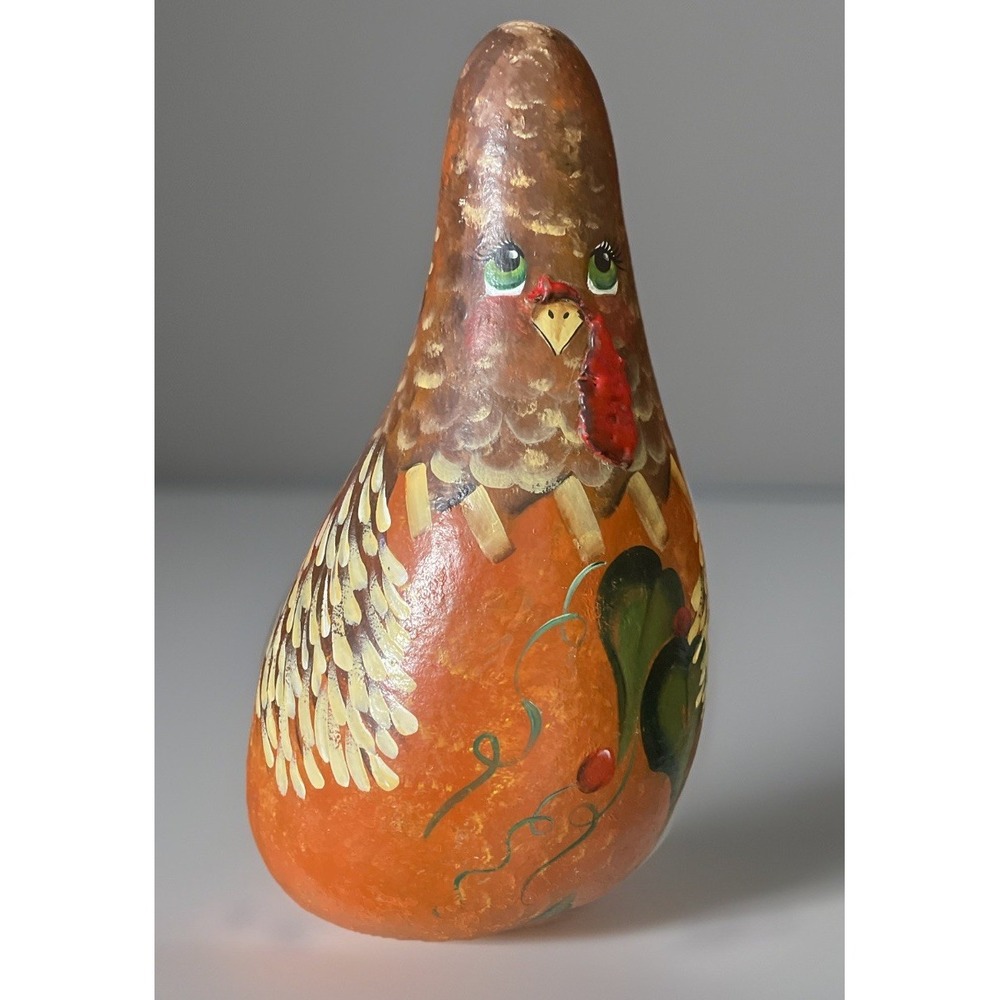 VTG Handpainted Thanksgiving Turkey Gourd Primitive Folk Art Decor‎